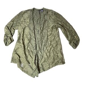New Directions Lace Cardigan Open Front Olive Green Lightweight Small‎